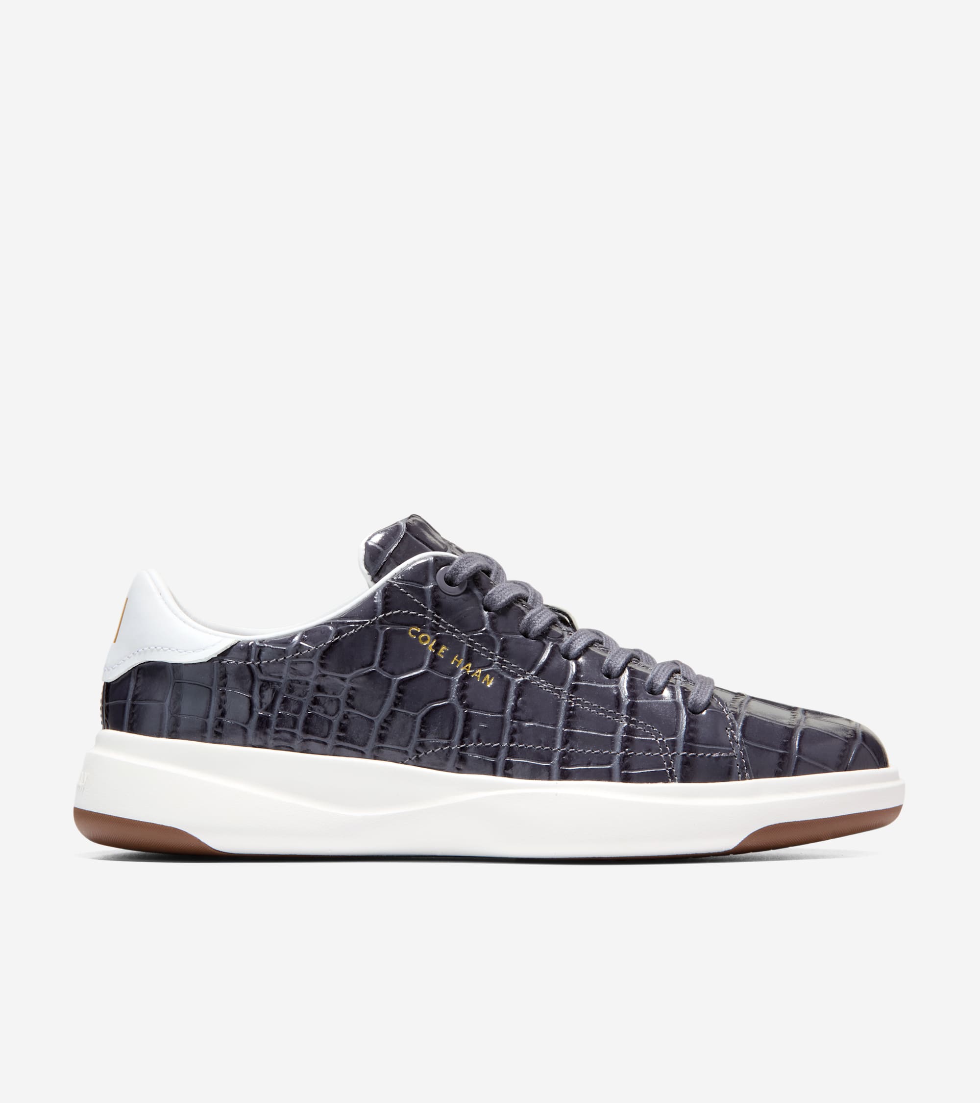 W37533:BLACKENED PEARL CROC PRINT LEATHER / WHITE LEATHER
