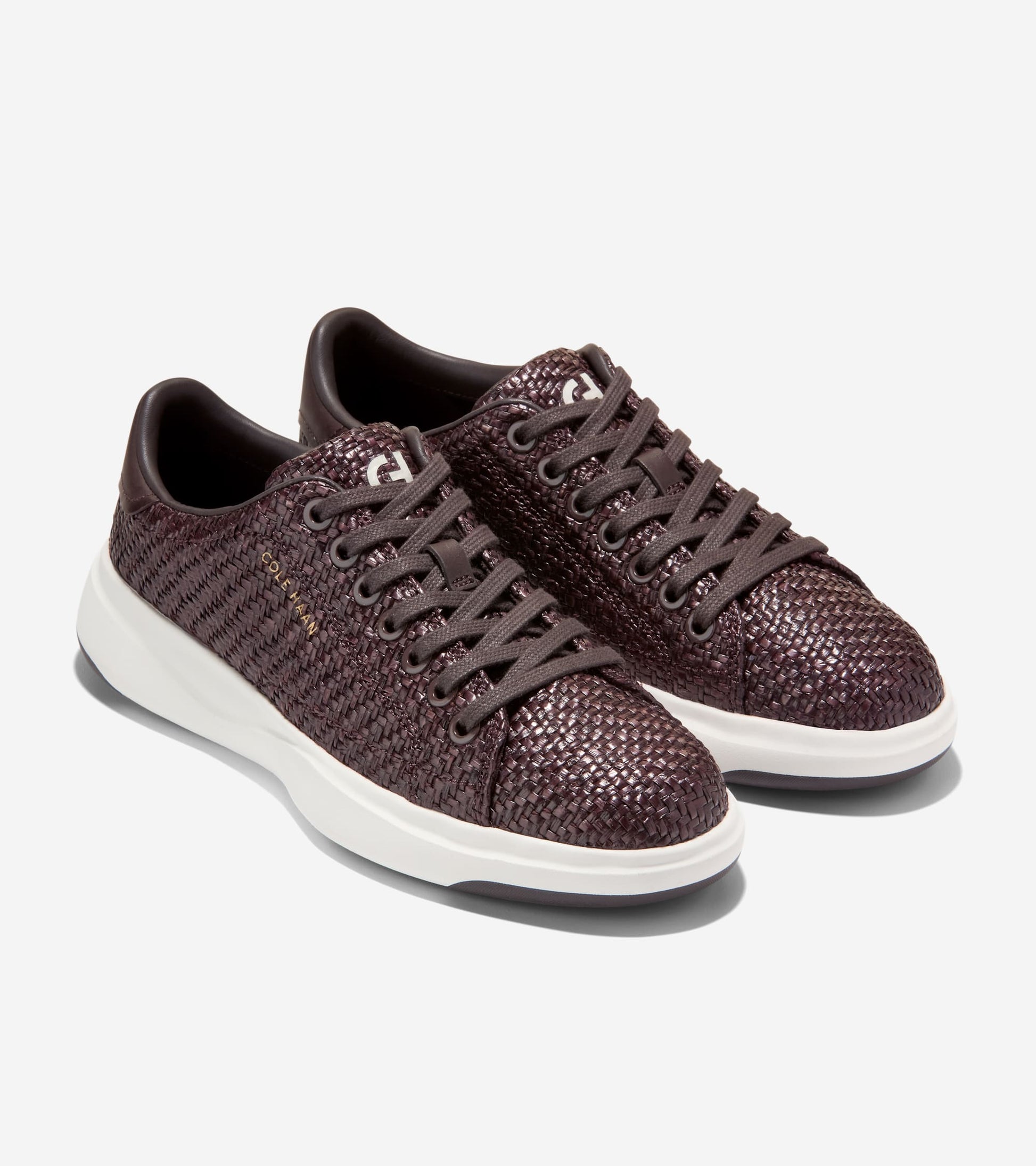 W36966:DK BROWN RAFFIA/DK CHOC  LTHR/WHITE