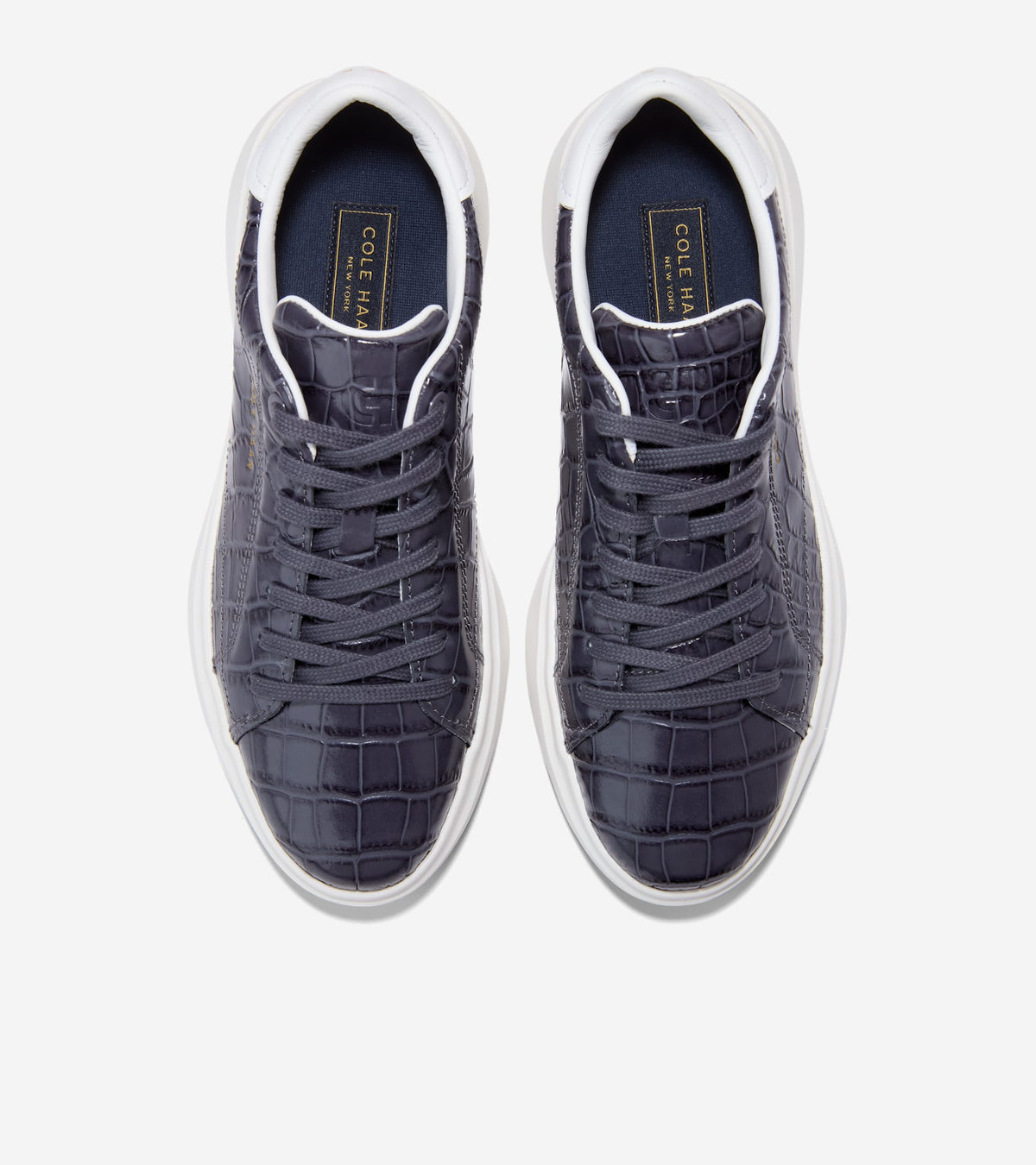 W37533:BLACKENED PEARL CROC PRINT LEATHER / WHITE LEATHER